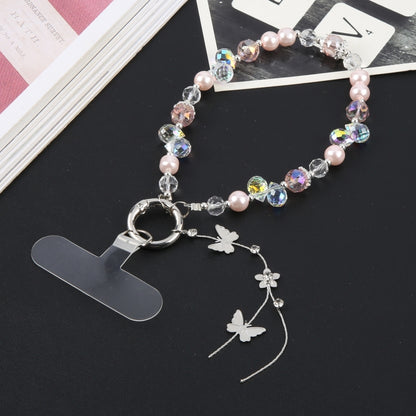 Alloy Butterfly Beaded Bracelet Anti-Lost Phone Short Lanyard(Pink) - Lanyards & Wrist Straps by buy2fix | Online Shopping UK | buy2fix