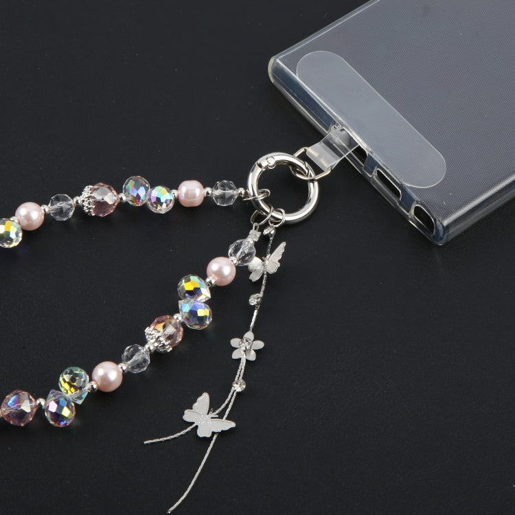 Alloy Butterfly Beaded Bracelet Anti-Lost Phone Short Lanyard(Pink) - Lanyards & Wrist Straps by buy2fix | Online Shopping UK | buy2fix
