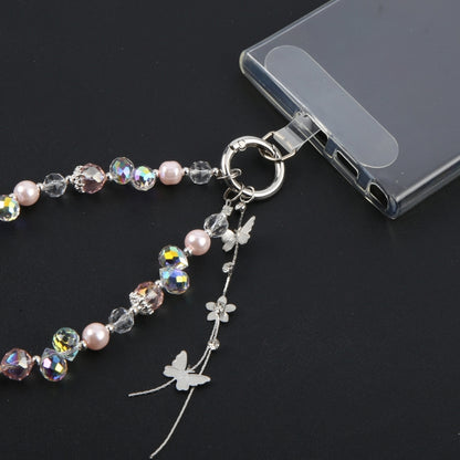 Alloy Butterfly Beaded Bracelet Anti-Lost Phone Short Lanyard(Pink) - Lanyards & Wrist Straps by buy2fix | Online Shopping UK | buy2fix