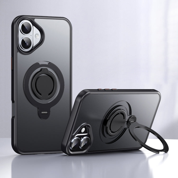 For iPhone 16 Plus Frosted MagSafe Magnetic Rotating Ring Holder Phone Case(Black) - iPhone 16 Plus Cases by buy2fix | Online Shopping UK | buy2fix