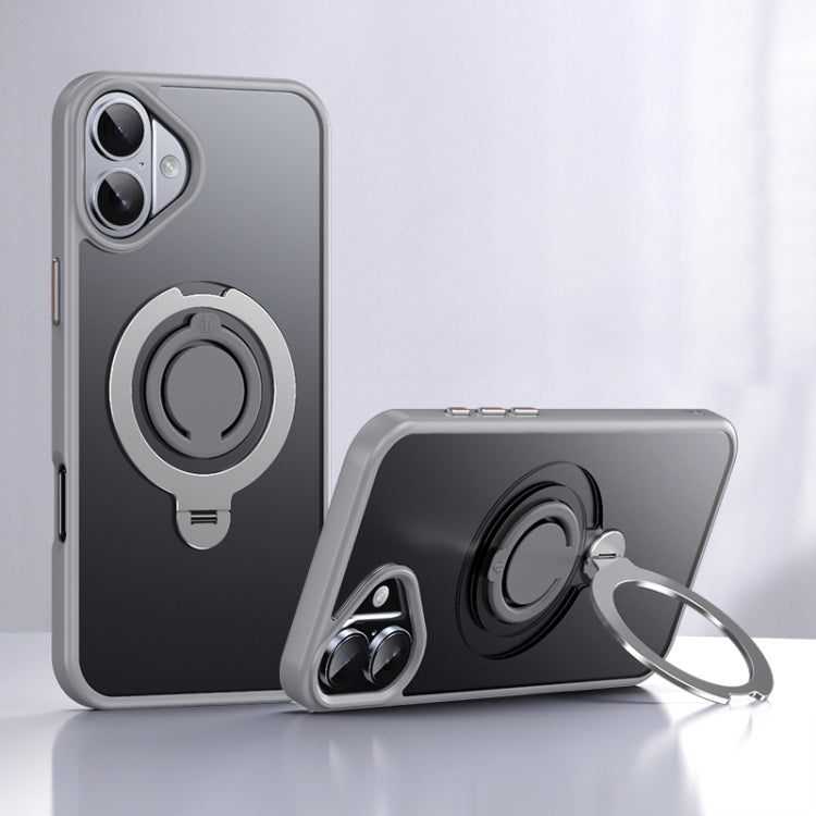 For iPhone 16 Plus Frosted MagSafe Magnetic Rotating Ring Holder Phone Case(Grey) - iPhone 16 Plus Cases by buy2fix | Online Shopping UK | buy2fix