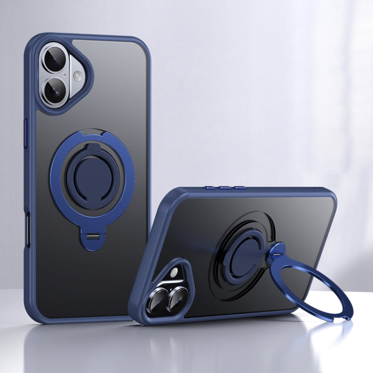 For iPhone 16 Plus Frosted MagSafe Magnetic Rotating Ring Holder Phone Case(Blue) - iPhone 16 Plus Cases by buy2fix | Online Shopping UK | buy2fix
