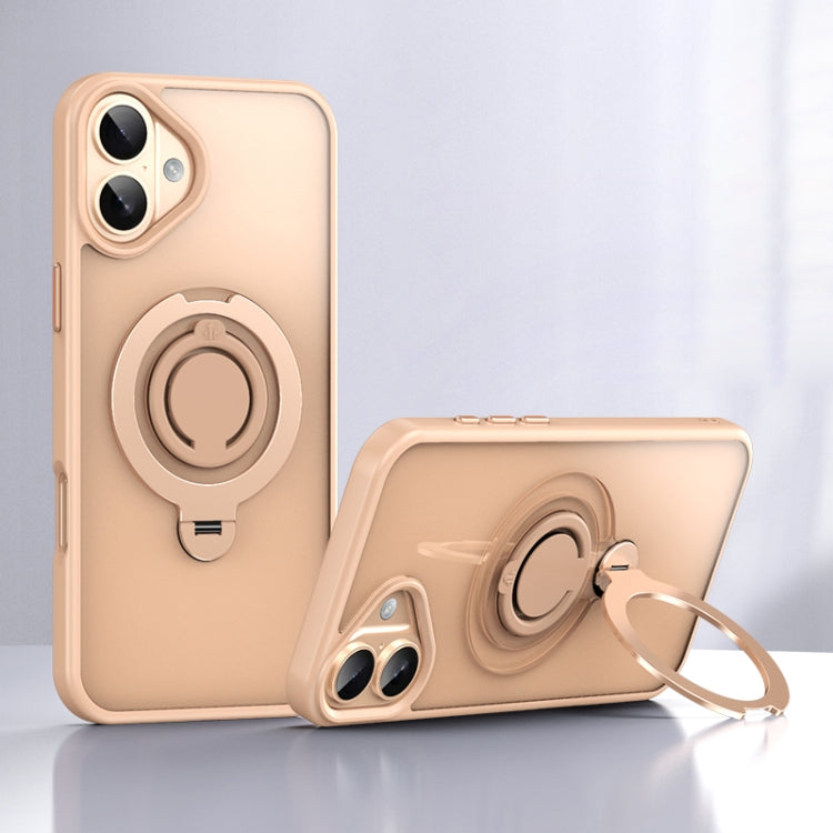 For iPhone 16 Frosted MagSafe Magnetic Rotating Ring Holder Phone Case(Gold) - iPhone 16 Cases by buy2fix | Online Shopping UK | buy2fix
