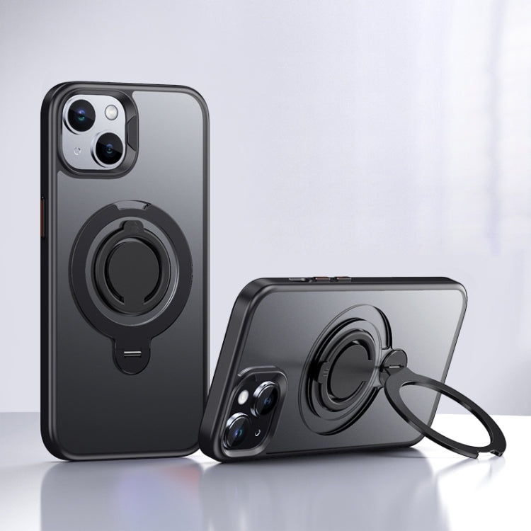 For iPhone 15 Plus Frosted MagSafe Magnetic Rotating Ring Holder Phone Case(Black) - iPhone 15 Plus Cases by buy2fix | Online Shopping UK | buy2fix