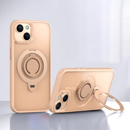 For iPhone 14 Plus Frosted MagSafe Magnetic Rotating Ring Holder Phone Case(Gold) - iPhone 14 Plus Cases by buy2fix | Online Shopping UK | buy2fix
