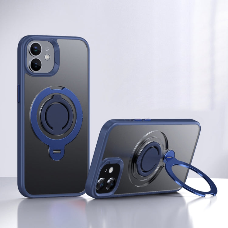For iPhone 12 Frosted MagSafe Magnetic Rotating Ring Holder Phone Case(Blue) - iPhone 12 / 12 Pro Cases by buy2fix | Online Shopping UK | buy2fix