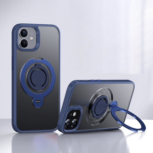 For iPhone 12 Frosted MagSafe Magnetic Rotating Ring Holder Phone Case(Blue) - iPhone 12 / 12 Pro Cases by buy2fix | Online Shopping UK | buy2fix