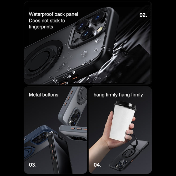 For iPhone 15 Frosted MagSafe Magnetic Rotating Ring Holder Phone Case(Gold) - iPhone 15 Cases by buy2fix | Online Shopping UK | buy2fix