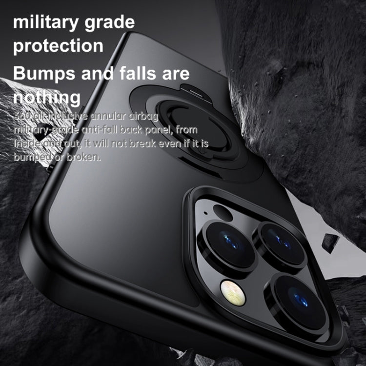 For iPhone 14 Plus Frosted MagSafe Magnetic Rotating Ring Holder Phone Case(Black) - iPhone 14 Plus Cases by buy2fix | Online Shopping UK | buy2fix