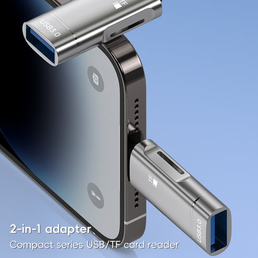 2 in 1 Type-C to USB and TF Card Reader Adapter(Grey) by buy2fix