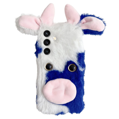 For Samsung Galaxy S25+ 5G Cute Plush Cow TPU Phone Case(Blue) - Galaxy S25+ 5G Cases by buy2fix | Online Shopping UK | buy2fix