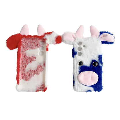 For Samsung Galaxy S25 5G Cute Plush Cow TPU Phone Case(Blue) - Galaxy S25 5G Cases by buy2fix | Online Shopping UK | buy2fix