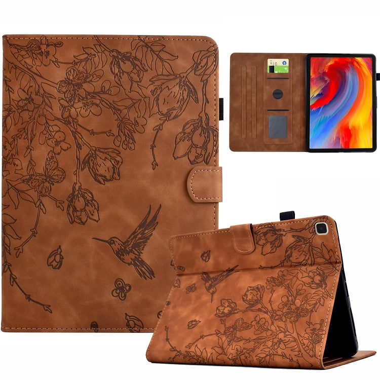 For iPad 10.2 2021 / 10.5 2019 Flowers and Bird Embossed Smart Leather Tablet Case(Brown) - iPad 10.2 Cases by buy2fix | Online Shopping UK | buy2fix