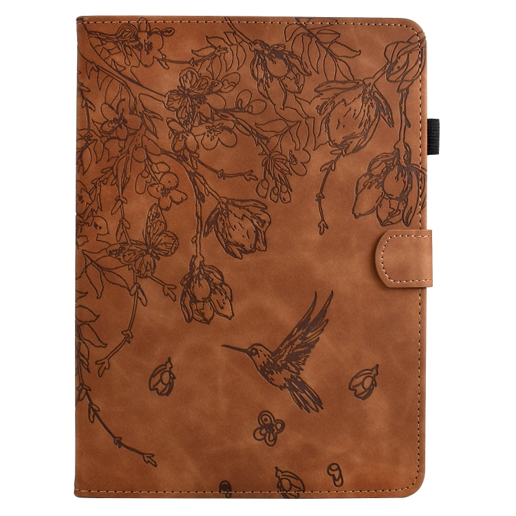 For iPad 10.2 2021 / 10.5 2019 Flowers and Bird Embossed Smart Leather Tablet Case(Brown) - iPad 10.2 Cases by buy2fix | Online Shopping UK | buy2fix