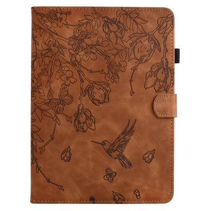 For iPad 10.2 2021 / 10.5 2019 Flowers and Bird Embossed Smart Leather Tablet Case(Brown) - iPad 10.2 Cases by buy2fix | Online Shopping UK | buy2fix