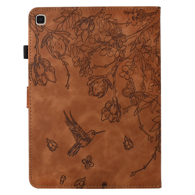 For iPad 10.2 2021 / 10.5 2019 Flowers and Bird Embossed Smart Leather Tablet Case(Brown) - iPad 10.2 Cases by buy2fix | Online Shopping UK | buy2fix