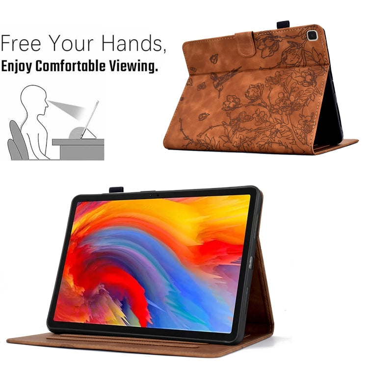 For iPad 10.2 2021 / 10.5 2019 Flowers and Bird Embossed Smart Leather Tablet Case(Brown) - iPad 10.2 Cases by buy2fix | Online Shopping UK | buy2fix