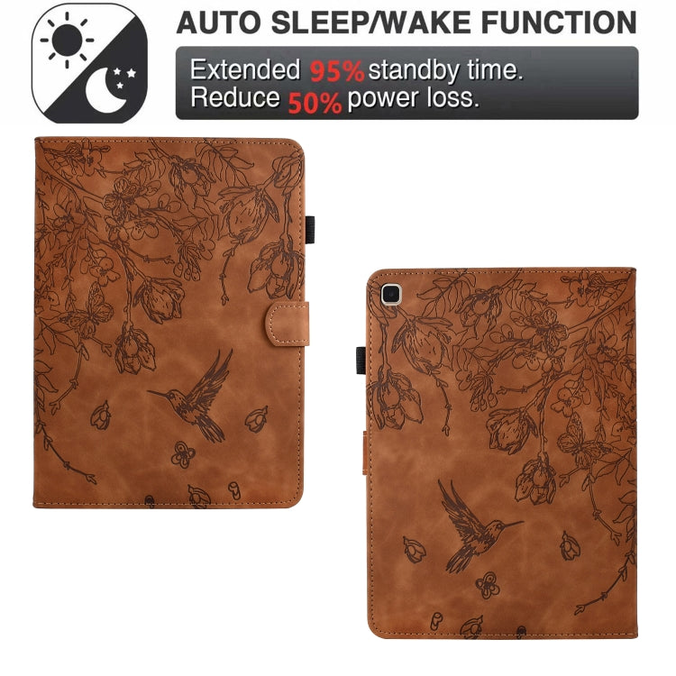 For iPad 10.2 2021 / 10.5 2019 Flowers and Bird Embossed Smart Leather Tablet Case(Brown) - iPad 10.2 Cases by buy2fix | Online Shopping UK | buy2fix