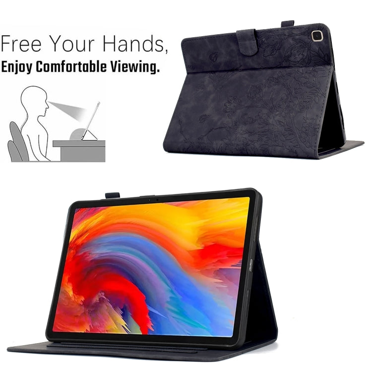 For iPad 10.2 2021 / 10.5 2019 Flowers and Bird Embossed Smart Leather Tablet Case(Black) - iPad 10.2 Cases by buy2fix | Online Shopping UK | buy2fix