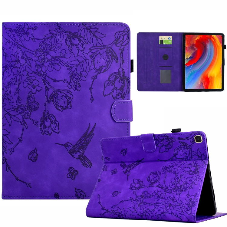 For iPad 10.2 2021 / 10.5 2019 Flowers and Bird Embossed Smart Leather Tablet Case(Purple) - iPad 10.2 Cases by buy2fix | Online Shopping UK | buy2fix