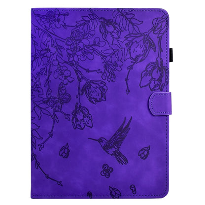 For iPad 10.2 2021 / 10.5 2019 Flowers and Bird Embossed Smart Leather Tablet Case(Purple) - iPad 10.2 Cases by buy2fix | Online Shopping UK | buy2fix