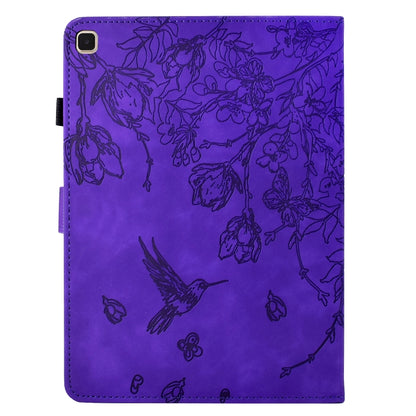 For iPad 10.2 2021 / 10.5 2019 Flowers and Bird Embossed Smart Leather Tablet Case(Purple) - iPad 10.2 Cases by buy2fix | Online Shopping UK | buy2fix