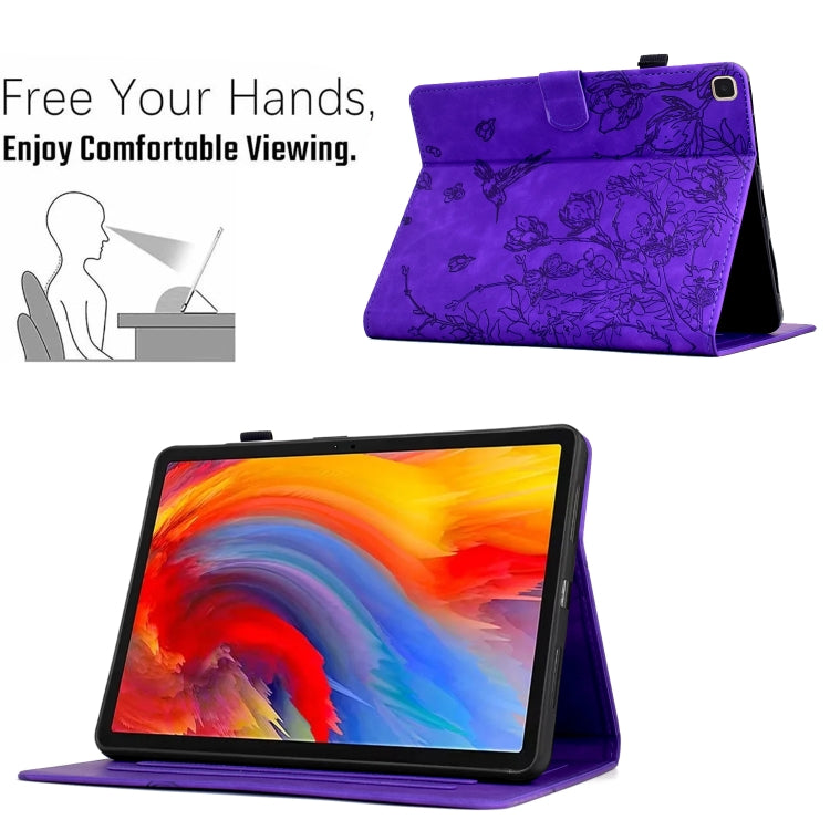 For iPad 10.2 2021 / 10.5 2019 Flowers and Bird Embossed Smart Leather Tablet Case(Purple) - iPad 10.2 Cases by buy2fix | Online Shopping UK | buy2fix