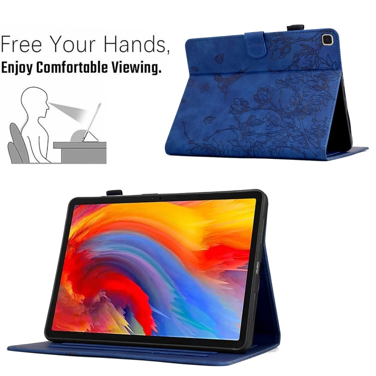 For iPad 10.2 2021 / 10.5 2019 Flowers and Bird Embossed Smart Leather Tablet Case(Dark Blue) - iPad 10.2 Cases by buy2fix | Online Shopping UK | buy2fix