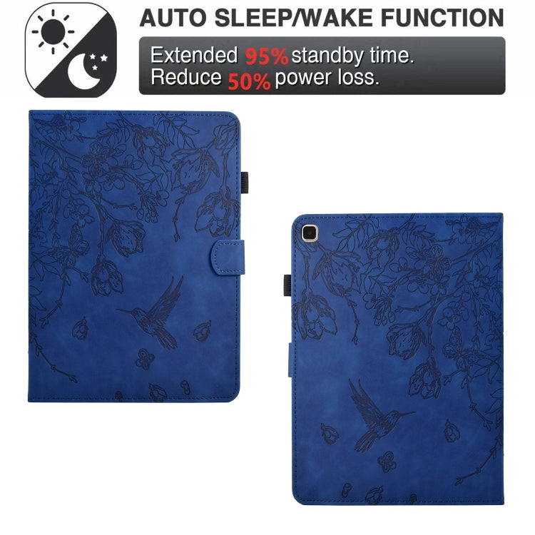 For iPad 10.2 2021 / 10.5 2019 Flowers and Bird Embossed Smart Leather Tablet Case(Dark Blue) - iPad 10.2 Cases by buy2fix | Online Shopping UK | buy2fix