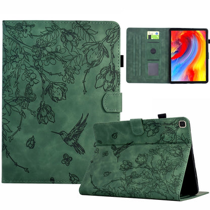 For iPad 10.2 2021 / 10.5 2019 Flowers and Bird Embossed Smart Leather Tablet Case(Green) - iPad 10.2 Cases by buy2fix | Online Shopping UK | buy2fix