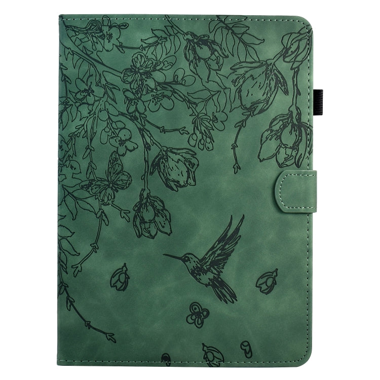 For iPad 10.2 2021 / 10.5 2019 Flowers and Bird Embossed Smart Leather Tablet Case(Green) - iPad 10.2 Cases by buy2fix | Online Shopping UK | buy2fix