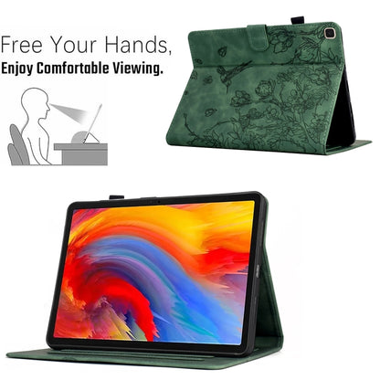 For iPad 10.2 2021 / 10.5 2019 Flowers and Bird Embossed Smart Leather Tablet Case(Green) - iPad 10.2 Cases by buy2fix | Online Shopping UK | buy2fix
