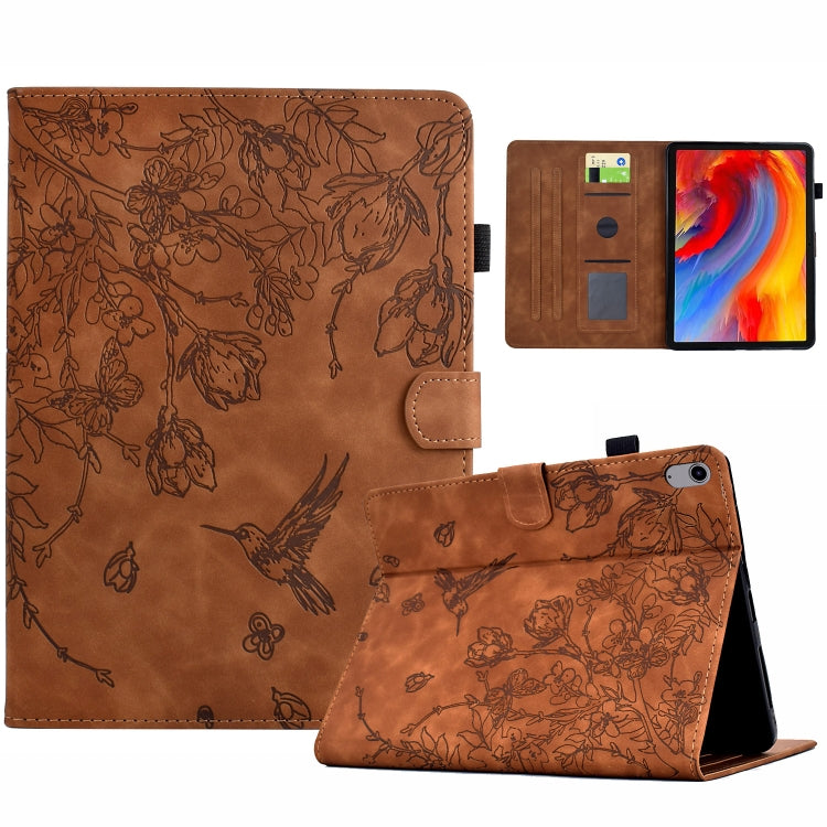 For iPad 2025 / 2022 Flowers and Bird Embossed Smart Leather Tablet Case(Brown) - iPad 2025 / 2022 Cases by buy2fix | Online Shopping UK | buy2fix