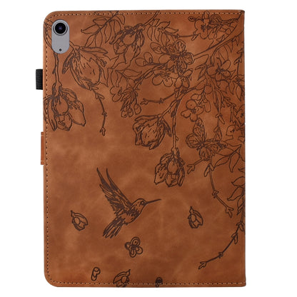 For iPad 2025 / 2022 Flowers and Bird Embossed Smart Leather Tablet Case(Brown) - iPad 2025 / 2022 Cases by buy2fix | Online Shopping UK | buy2fix