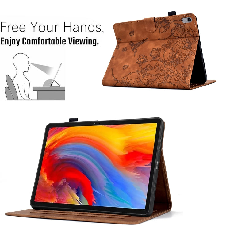 For iPad 2025 / 2022 Flowers and Bird Embossed Smart Leather Tablet Case(Brown) - iPad 2025 / 2022 Cases by buy2fix | Online Shopping UK | buy2fix