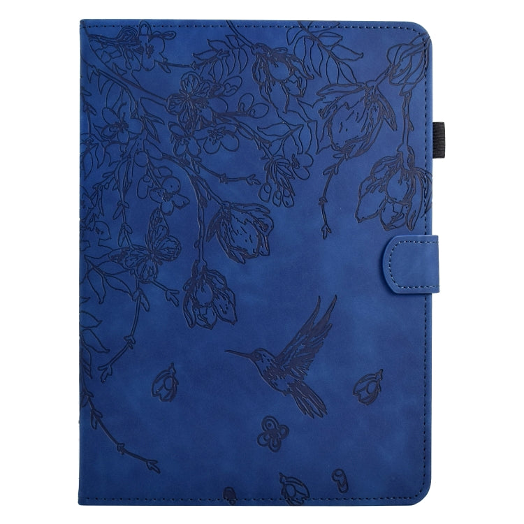 For iPad 2025 / 2022 Flowers and Bird Embossed Smart Leather Tablet Case(Dark Blue) - iPad 2025 / 2022 Cases by buy2fix | Online Shopping UK | buy2fix