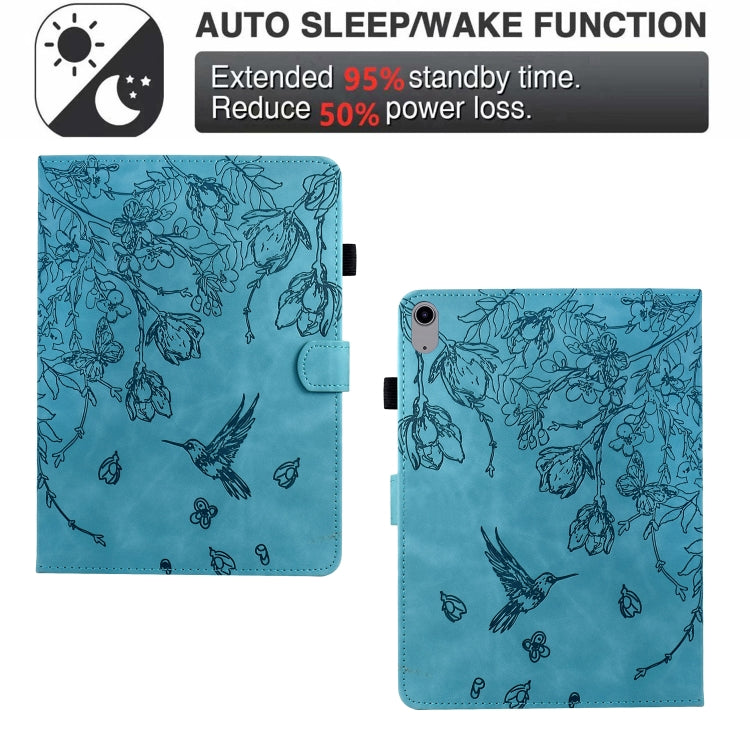 For iPad 2025 / 2022 Flowers and Bird Embossed Smart Leather Tablet Case(Light Blue) - iPad 2025 / 2022 Cases by buy2fix | Online Shopping UK | buy2fix