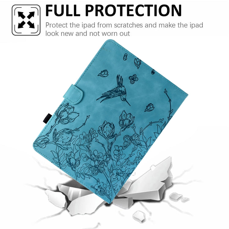 For iPad 2025 / 2022 Flowers and Bird Embossed Smart Leather Tablet Case(Light Blue) - iPad 2025 / 2022 Cases by buy2fix | Online Shopping UK | buy2fix