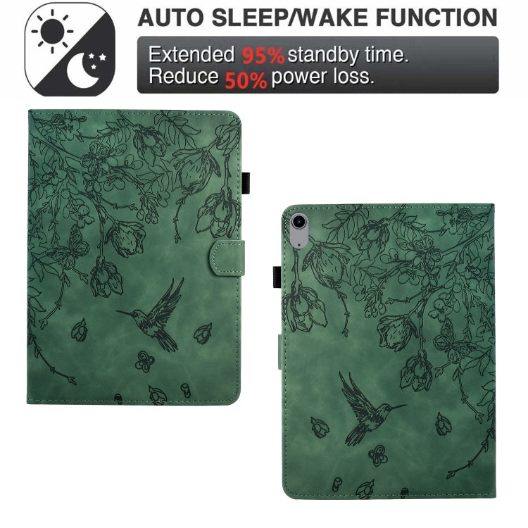 For iPad 2025 / 2022 Flowers and Bird Embossed Smart Leather Tablet Case(Green) - iPad 2025 / 2022 Cases by buy2fix | Online Shopping UK | buy2fix