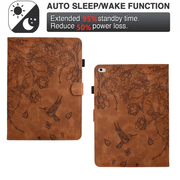 For iPad 9.7 2018 / 2017 Flowers and Bird Embossed Smart Leather Tablet Case(Brown) - iPad 9.7 (2018) & (2017) Cases by buy2fix | Online Shopping UK | buy2fix
