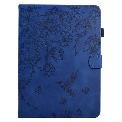 For iPad 9.7 2018 / 2017 Flowers and Bird Embossed Smart Leather Tablet Case(Dark Blue) - iPad 9.7 (2018) & (2017) Cases by buy2fix | Online Shopping UK | buy2fix