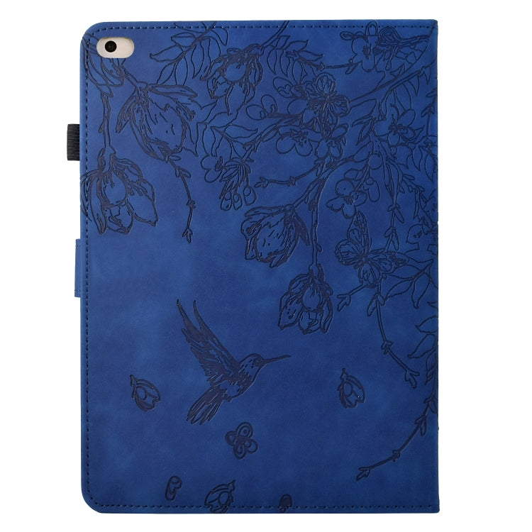 For iPad 9.7 2018 / 2017 Flowers and Bird Embossed Smart Leather Tablet Case(Dark Blue) - iPad 9.7 (2018) & (2017) Cases by buy2fix | Online Shopping UK | buy2fix