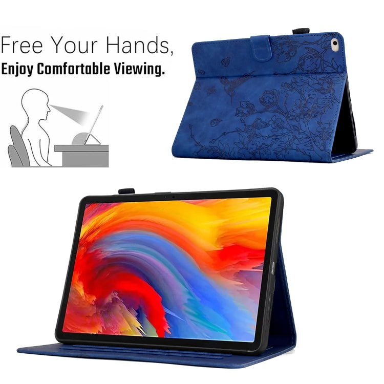 For iPad 9.7 2018 / 2017 Flowers and Bird Embossed Smart Leather Tablet Case(Dark Blue) - iPad 9.7 (2018) & (2017) Cases by buy2fix | Online Shopping UK | buy2fix