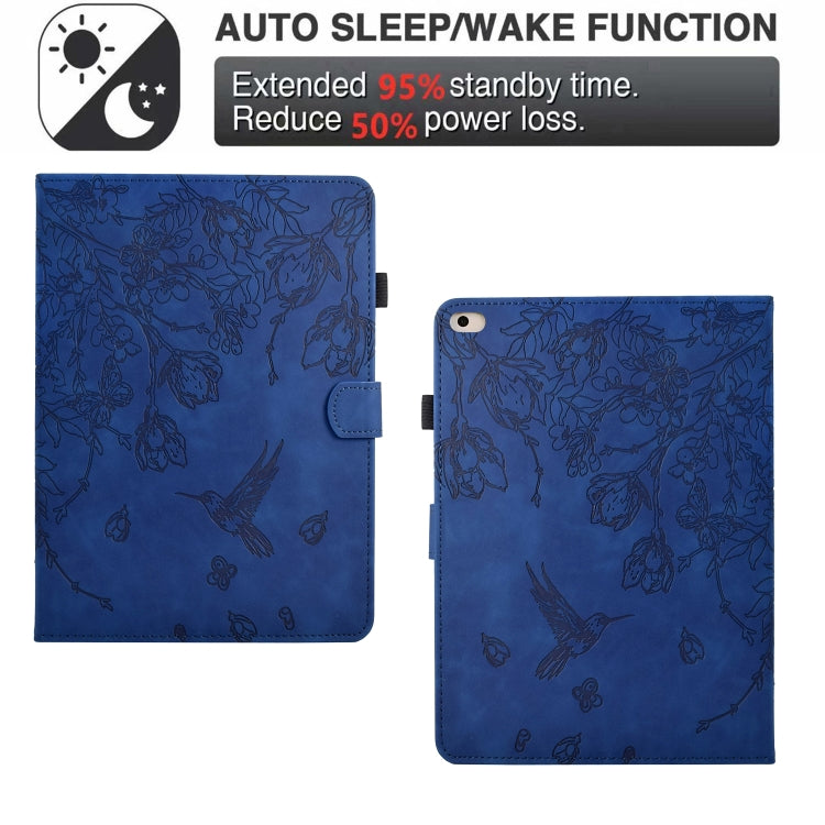 For iPad 9.7 2018 / 2017 Flowers and Bird Embossed Smart Leather Tablet Case(Dark Blue) - iPad 9.7 (2018) & (2017) Cases by buy2fix | Online Shopping UK | buy2fix