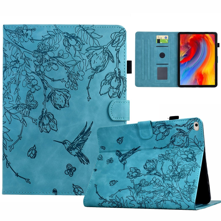 For iPad 9.7 2018 / 2017 Flowers and Bird Embossed Smart Leather Tablet Case(Light Blue) - iPad 9.7 (2018) & (2017) Cases by buy2fix | Online Shopping UK | buy2fix