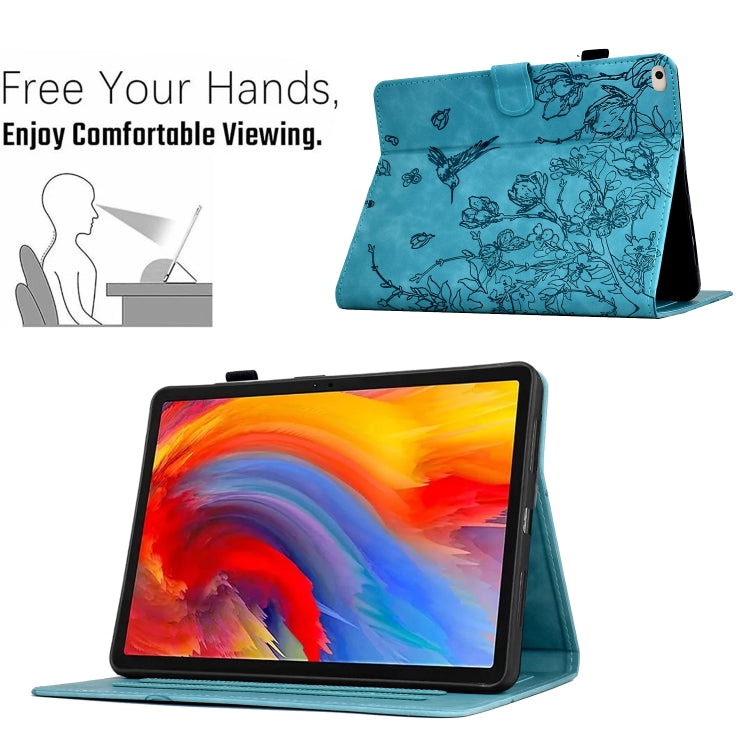 For iPad 9.7 2018 / 2017 Flowers and Bird Embossed Smart Leather Tablet Case(Light Blue) - iPad 9.7 (2018) & (2017) Cases by buy2fix | Online Shopping UK | buy2fix