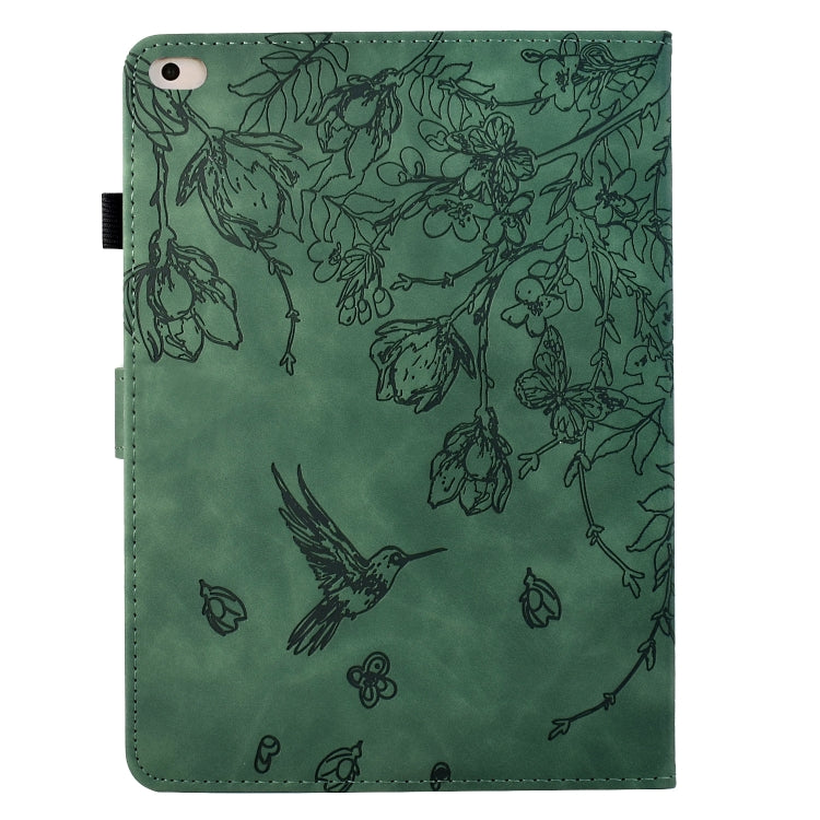 For iPad 9.7 2018 / 2017 Flowers and Bird Embossed Smart Leather Tablet Case(Green) - iPad 9.7 (2018) & (2017) Cases by buy2fix | Online Shopping UK | buy2fix
