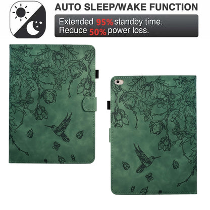 For iPad 9.7 2018 / 2017 Flowers and Bird Embossed Smart Leather Tablet Case(Green) - iPad 9.7 (2018) & (2017) Cases by buy2fix | Online Shopping UK | buy2fix