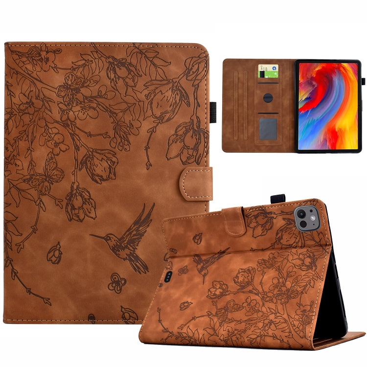 For iPad Pro 11 2024 Flowers and Bird Embossed Smart Leather Tablet Case(Brown) - iPad Pro 11 2024 Cases by buy2fix | Online Shopping UK | buy2fix