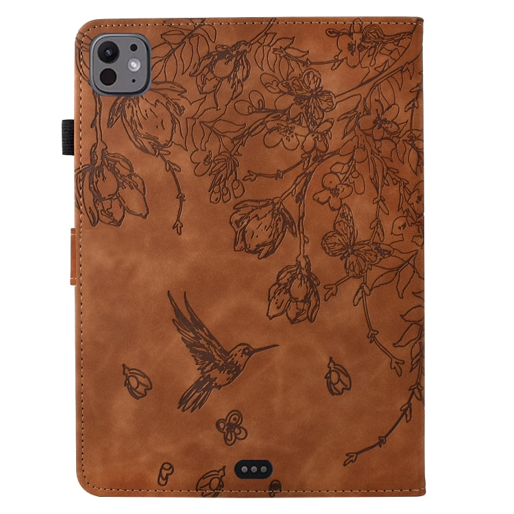 For iPad Pro 11 2024 Flowers and Bird Embossed Smart Leather Tablet Case(Brown) - iPad Pro 11 2024 Cases by buy2fix | Online Shopping UK | buy2fix